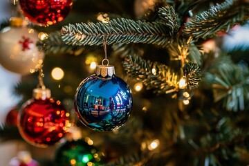 Close-Up of Shiny Christmas Ornaments 