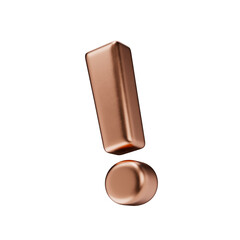 Exclamation mark icon. Punctuation mark isolated on a transparent background. 3D render of an icon in copper with a matte texture.