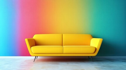 Yellow Sofa Against a Colorful Gradient Wall