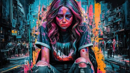 Fototapeta premium Colorful Woman in a City Street