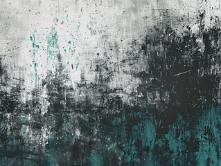 Black and white abstract grunge texture background with hints of dark teal, distressed details