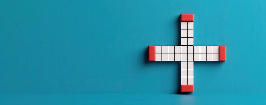 Crossword puzzle, partially filled grid, flat design illustration