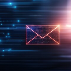 Fototapeta premium A vibrant digital envelope symbolizing communication in a fast-paced, tech-driven world with glowing lines of data.