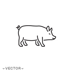 pig icon, piggy silhouette thin line symbol isolated on white background, editable stroke eps 10 vector illustration