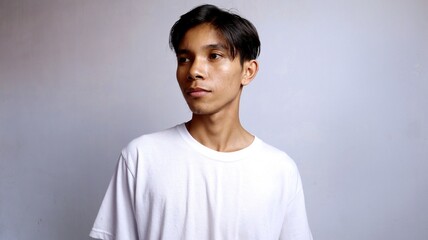 close up of handsome asian young man wearing white shirt