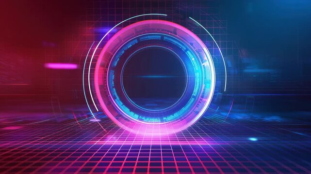 Futuristic abstract design featuring vibrant circles and glowing lights, perfect for technology and digital themes.
