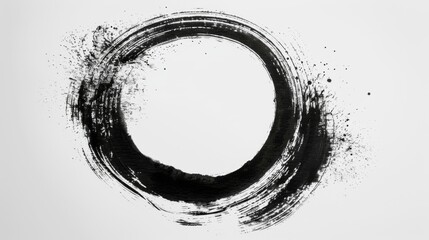 Japanese Enso zen circle made with black ink, on white background