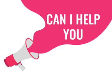 can i help you button, banner, label, template for website. can i help you text with colorful megaphone icon

