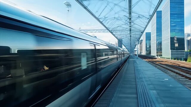 A fast modern train rushing