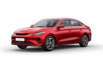 Fototapeta premium Red Sedan Car Isolated side view. 3D rendering