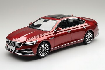 Obraz premium Red Sedan Car Isolated side view. 3D rendering