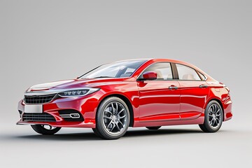 Obraz premium Red Sedan Car Isolated side view. 3D rendering