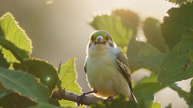 a beautiful bright bird sits on a tree branch