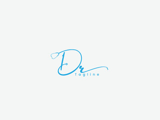 Dr letter logo design with a doctor's Stethoscope and blue color. Healthcare Dr logo design. Dr typography logo design template