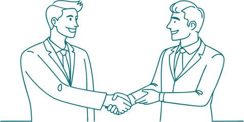 continuous single line drawing of businessmen shaking hands, business handshake line art vector illustration