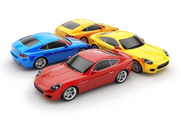 Group of Multi Colored Modern Cars