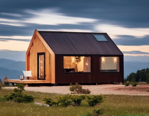 Obraz premium Tiny home concept, illustrating the minimalist lifestyle that advocates for living more in the nature