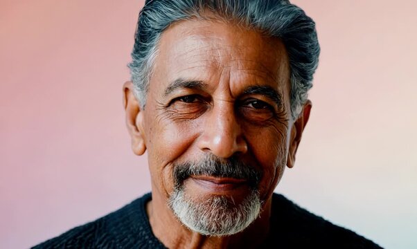 Portrait video of a Peruvian man in his 50s against a pastel or soft colors background