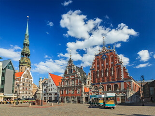Fototapeta premium Riga Town Hall Square, House of the Blackheads and St. Peter's C