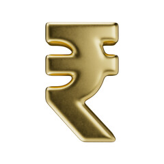INR. Golden rupee icon. Indian Rupee in matte metal texture isolated on a transparent background. 3d render.