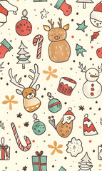 2D illustrated New Year card in a cute graphic style seamless pattern.
