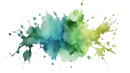 Green blue watercolor splash drops isolated on transparent background