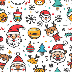 2D illustrated New Year card in a cute graphic style seamless pattern.