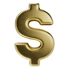 USD. United states dollar icon. Golden dollar sign isolated on a transparent background. Photorealistic 3d render.