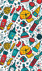 Fototapeta premium 2D illustrated New Year card in a cute graphic style seamless pattern.