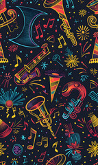 Obraz premium 2D illustrated New Year card in a cute graphic style seamless pattern.