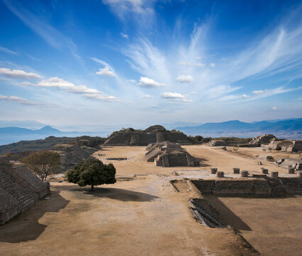 Ancient ruins on plateau Monte Alban Mexico