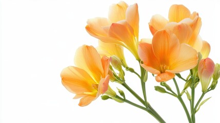 A cluster of delicate orange flowers with soft petals against a white background.