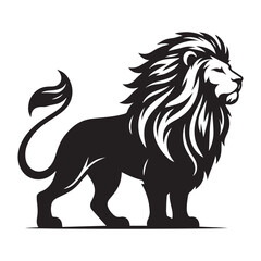 Black silhouette of standing lion on white background of vector illustration