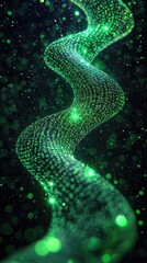 Digital binary code data streaming on a dark, greenish abstract background, reflecting the concept of technology 