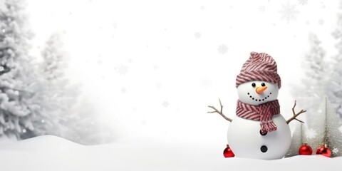 Fototapeta premium Snowman with Christmas decoration on white background.