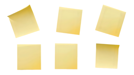 Yellow sticky post-it notes isolated on transparent background