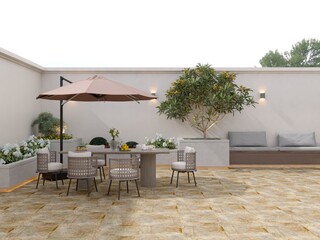 Amazing romantic dinner on the beach on wooden deck with candles under sunset sky, outdoor interior, Romance and love, luxury destination dinning, exotic table. 3D Illustrations. 3D Rendering