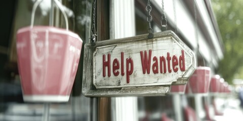 Help Wanted Sign at Storefront Indicating Job Vacancy and Employment Opportunities
