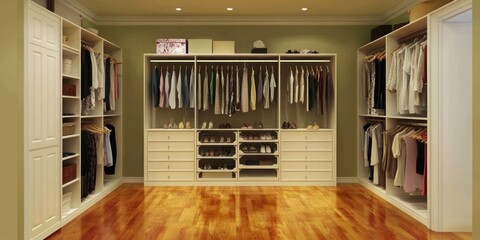 Elegant and Well-Organized Walk-In Closet with Ample Storage and Modern Design