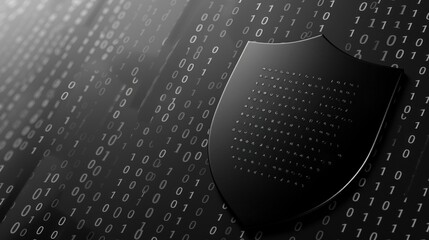 Black Shield on Binary Code Background