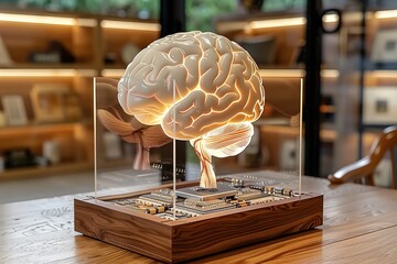 Conceptual digital art of a human brain glowing on a circuit board symbolizing cybernetic enhancements