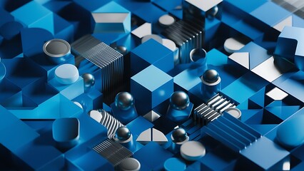 Blue 3D Shapes neatly organized to make a Tech abstract wallpaper