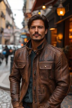 Photo portrait of a man in a leather jacket