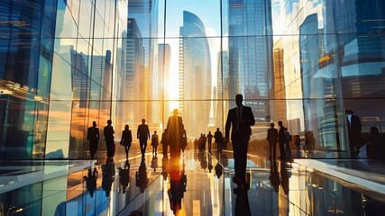 Traditional business premises with skyscrapers and sunlight, corporate offices and people in business suits. - Powered by Adobe