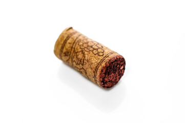 One cork stopper for wine bottle over white background