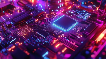 Obraz premium Close-up of a Microchip Circuit Interior of a Computer