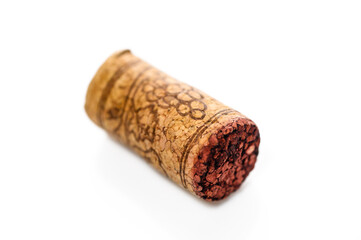 Wine bottle cork Isolated on white background. One Wooden Cork Close up.