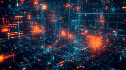 Obraz premium Cyber defense in a vast digital ocean. Pulsating screens and avatars guarding the perimeter, cyberpunk style.