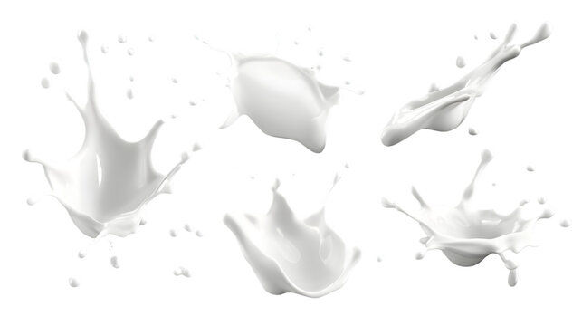 Set of white milk splashes isolated on transparent background