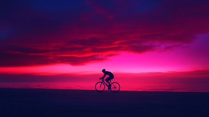 Fototapeta premium Silhouette of Cyclist Against Vivid Sunset